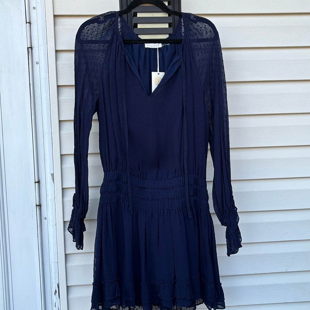 Ramy Brook Blue Bishop Sleeve Cocktail Dress